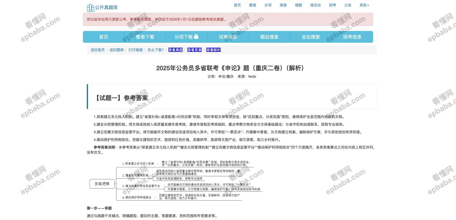 公开真题库：搜集各个省市考公考试真题的网站！