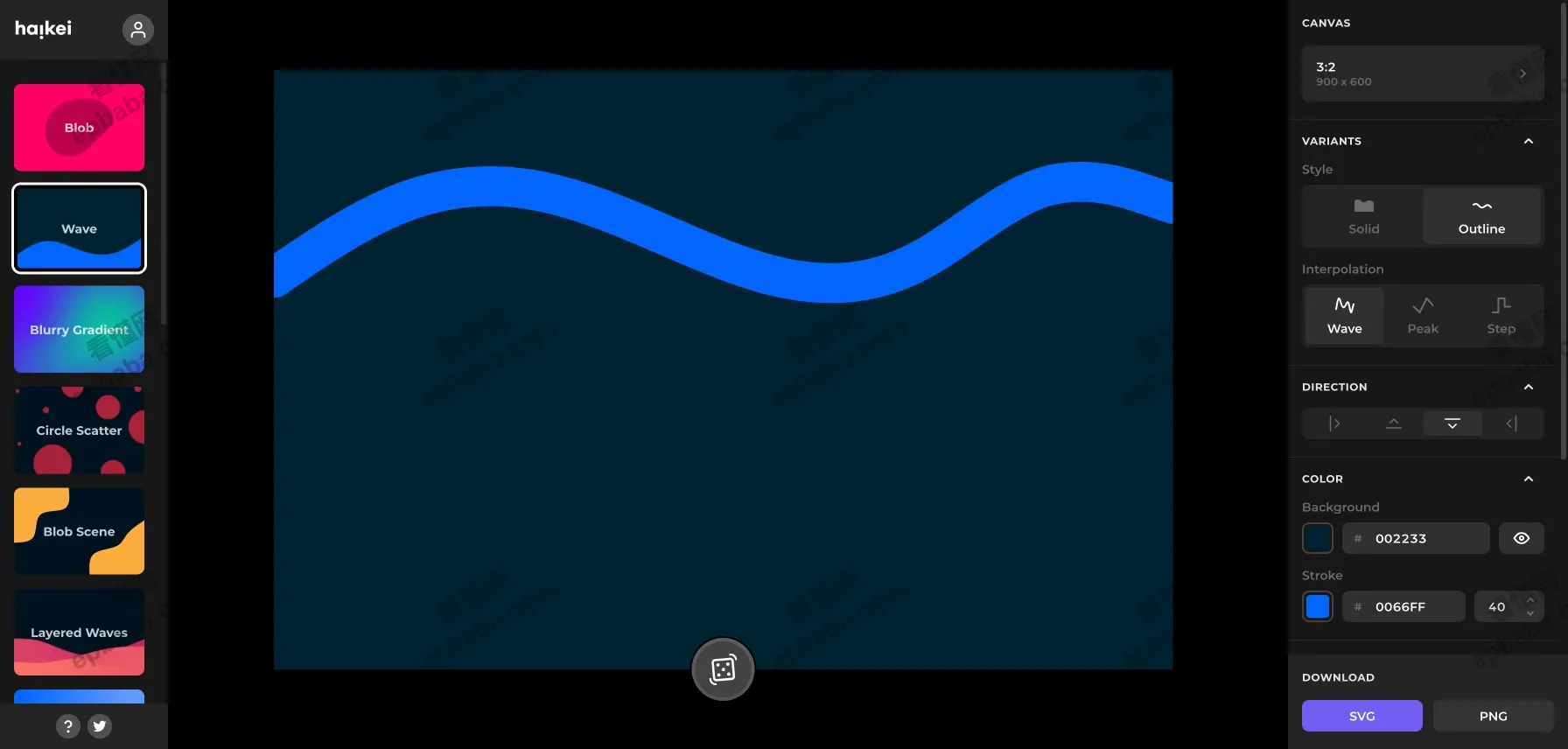 Haikei：不规则图形、波纹、弥散、流体渐变背景生成器！支持 SVG/PNG格式免费下载！