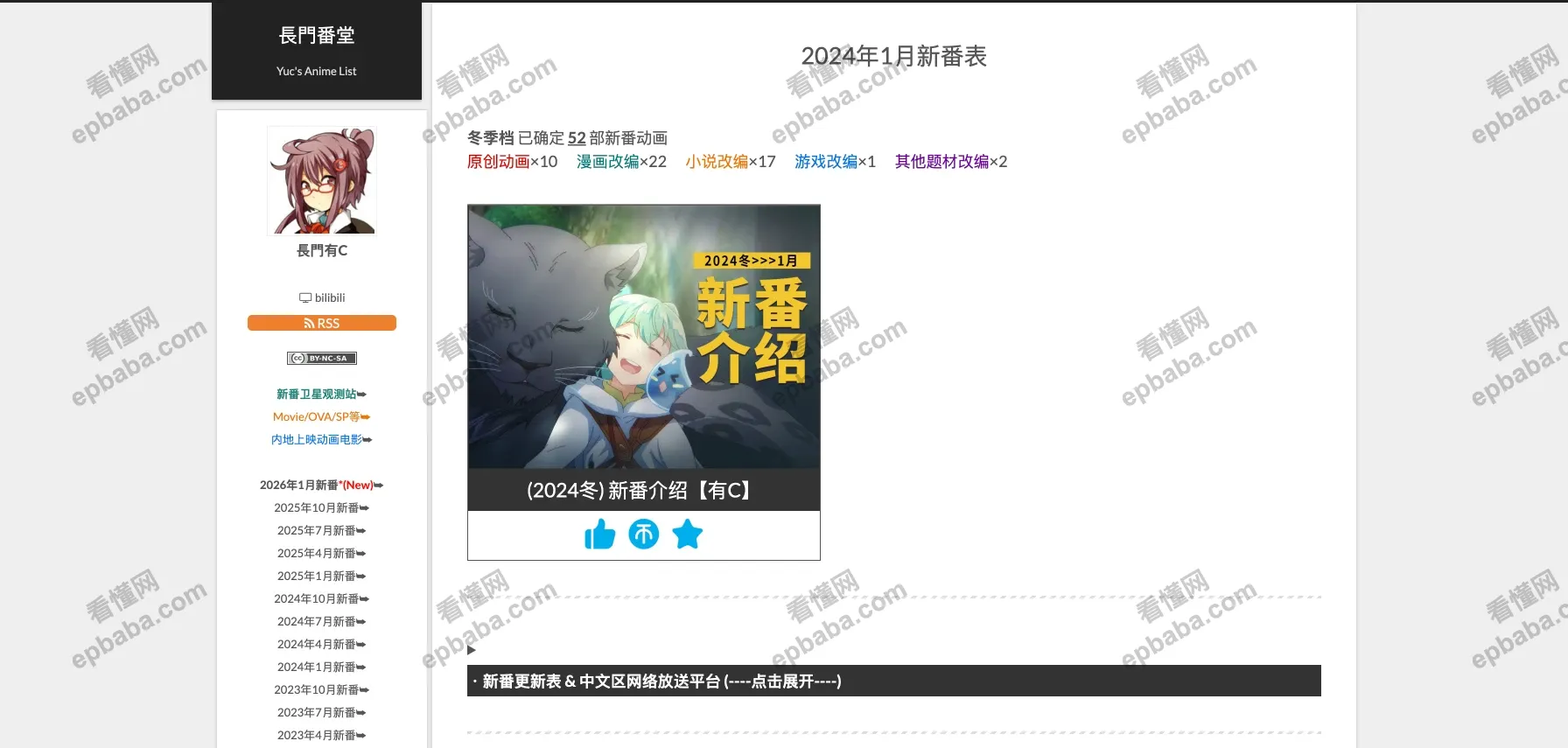 YuC's AnimeList：追日本动漫必备！免费的番剧卫星时间整合站！