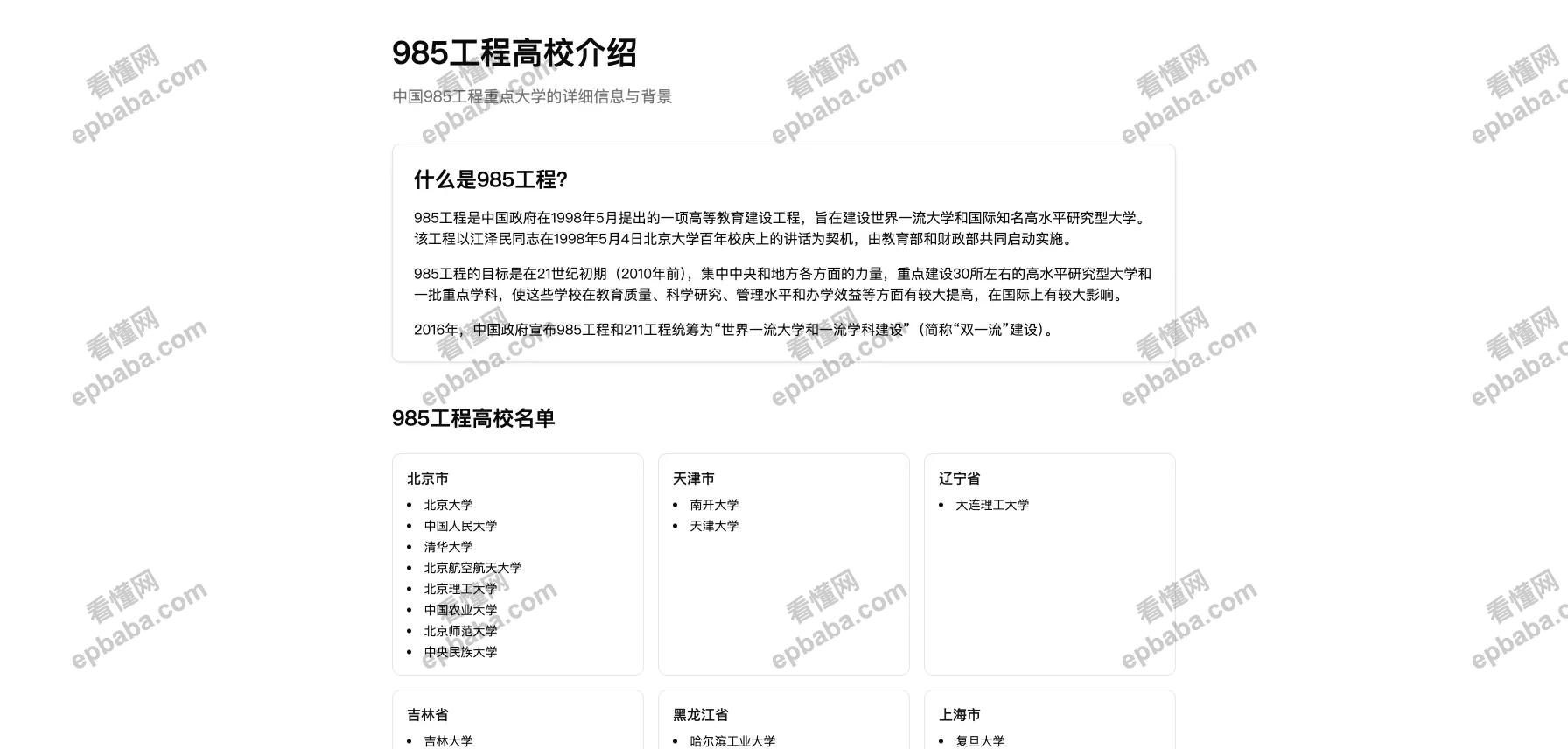 中国重点高校分布地图:收录国内985、211、双一流大学的网站!