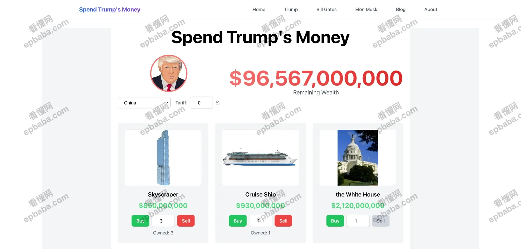 Spend Like a Billionaire:体验像比尔·盖茨、特朗普、马斯克一样"挥霍财产"的趣味网站!