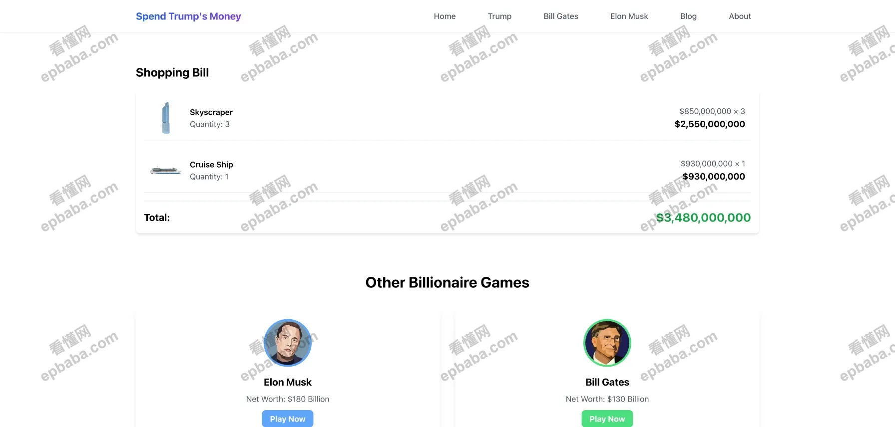 Spend Like a Billionaire:体验像比尔·盖茨、特朗普、马斯克一样"挥霍财产"的趣味网站!